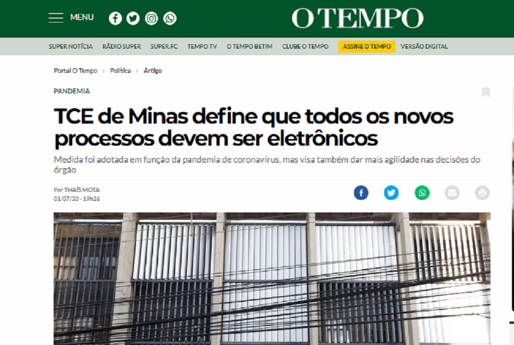 Matéria veiculada no jornal O Tempo destaca atuação do TCEMG