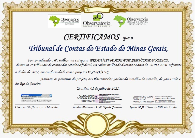 Observatório Social ressaltou trabalho do TCEMG como um dos mais produtivos do país